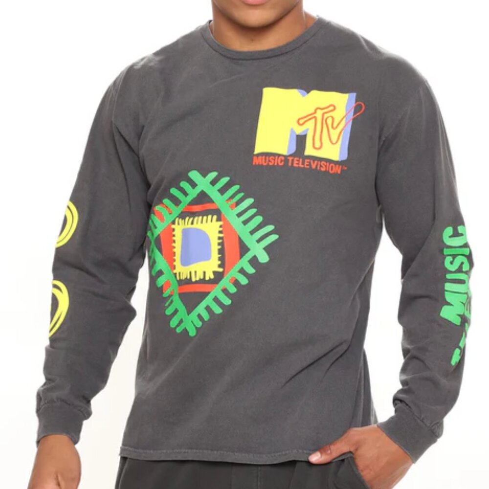 MTV Long Sleeve Tee, Dark Gray, Size XL, NwoT
